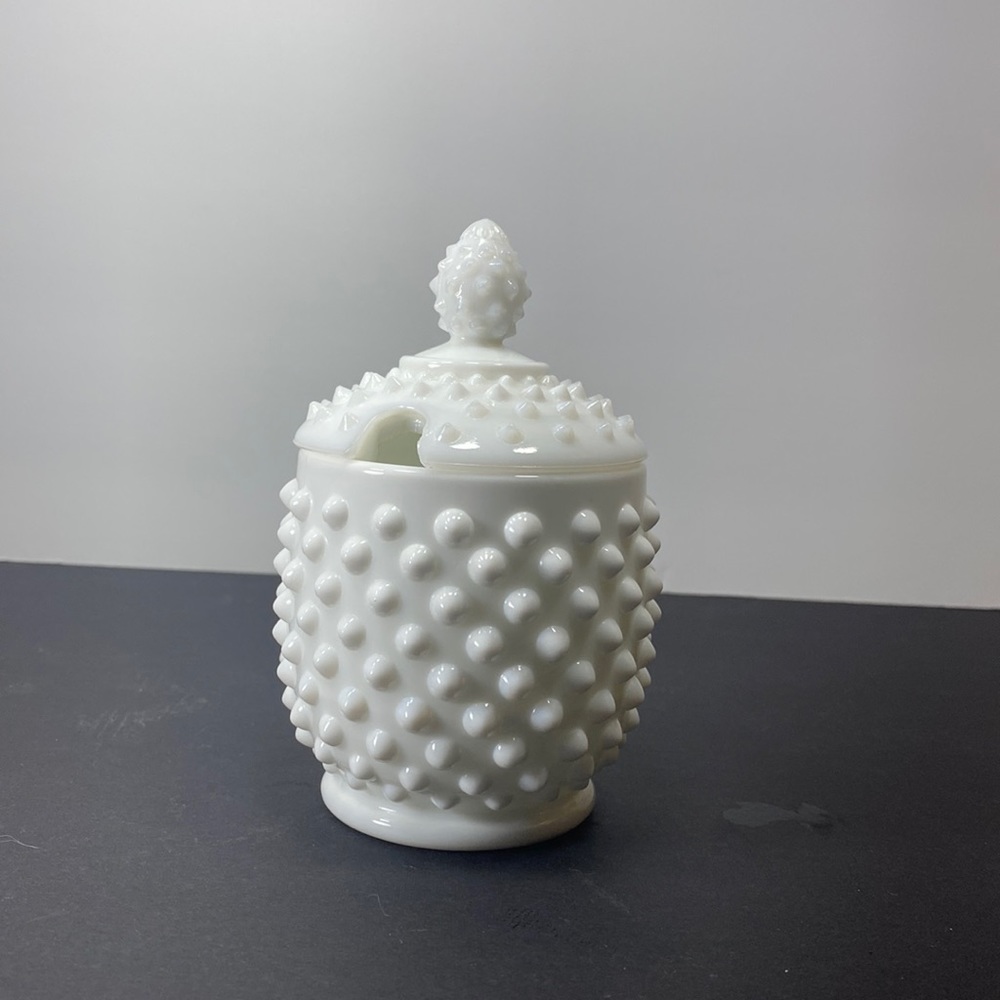 Fenton Hobnail Milk Glass Jam Jar